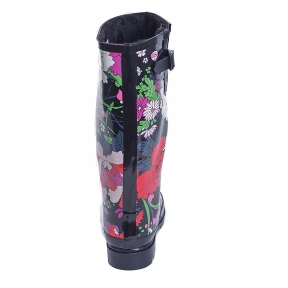 Women's Rainboots, Tall Rubber Faux Fur Lined Rain boots, #1528, Flowers - Picture 2 of 3